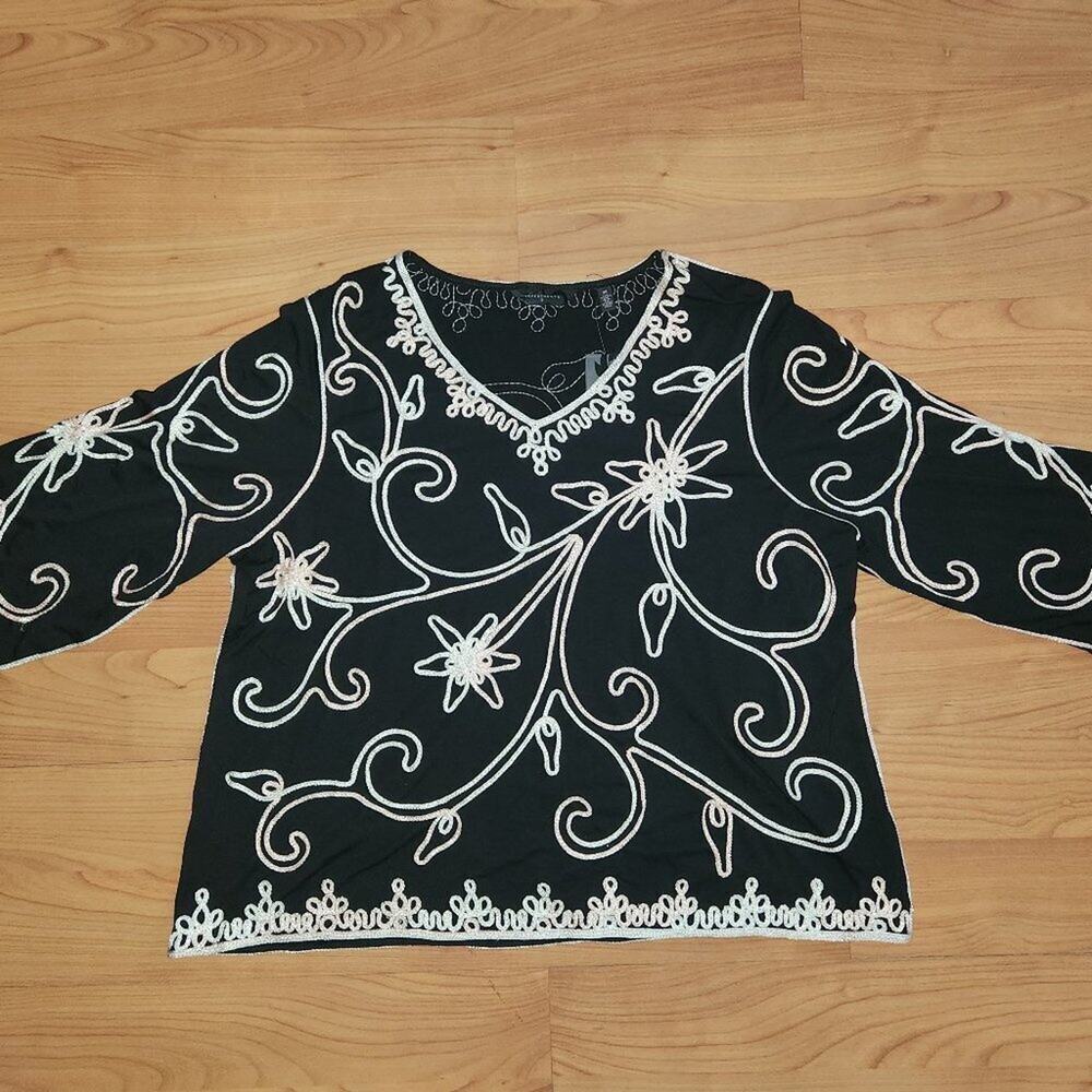Investments II || Embroidered Black and Silver Dress Top || EUC - Picture 2 of 9